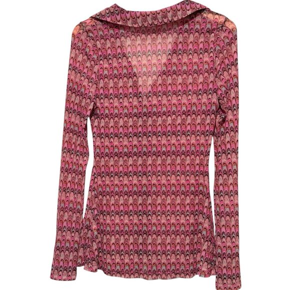 Free People Lucky Shirtee Sz M Pink Psychedelic Shirred Sheer Mesh Shirt - Picture 3 of 9